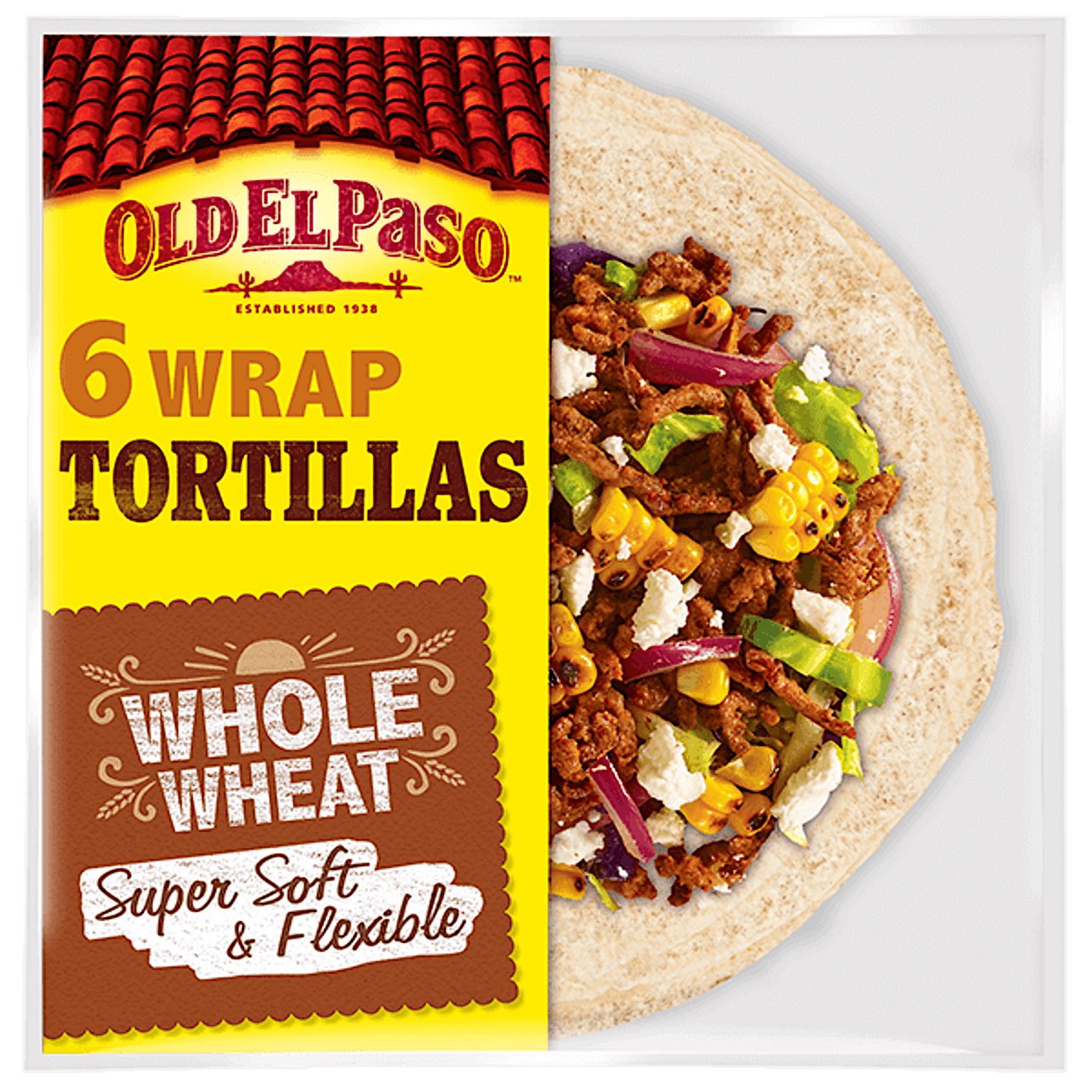 eine Packung Old El Paso Vollkorn-Tortillas, 6 Wraps, 350 g